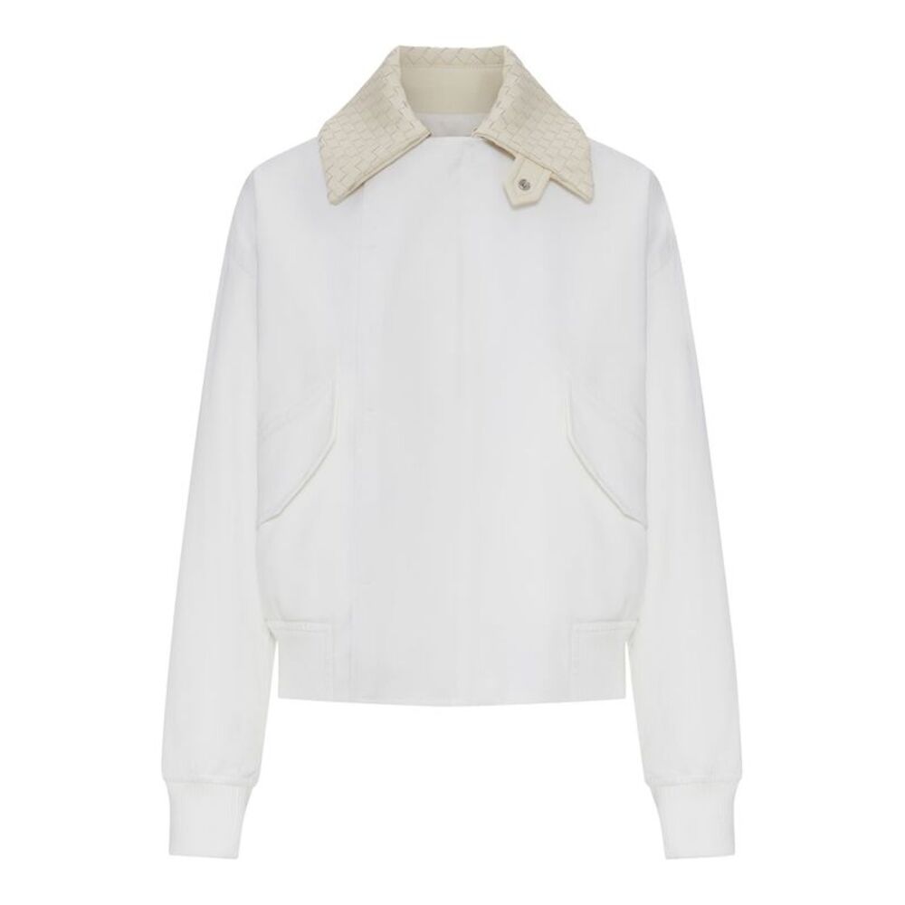 Bottega Veneta Women Waterproof Cotton Jacket With Leather Collar